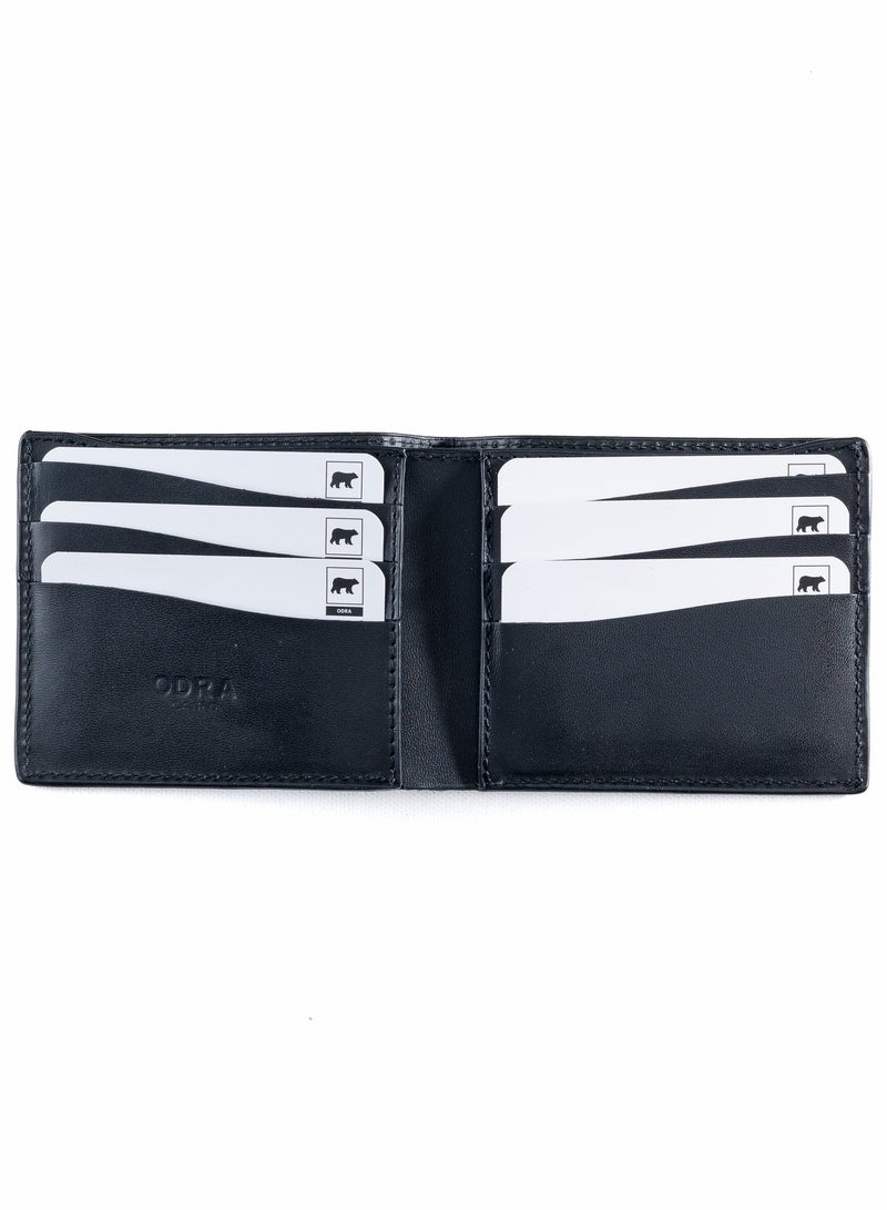 Odra Leather Odra FrameFold Real Leather Wallet for Men – 9-Pocket Bifold Design – Black (NO900) - Image 1